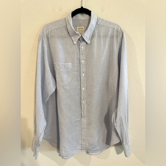 Billy Reid Men's Button Front XXL Blue White Striped 1/2 Button Linen Cotton - Picture 1 of 16